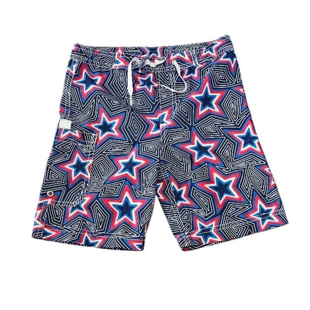 Hanna Andersson Swim Trunks Board Shorts Boy 110 Size 5 Red White Blue Star - Picture 1 of 4